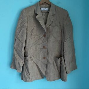Max Mara Flax Linen Woven Cloth Lightweight Blazer Italy 10 Menswear Tweed Tan